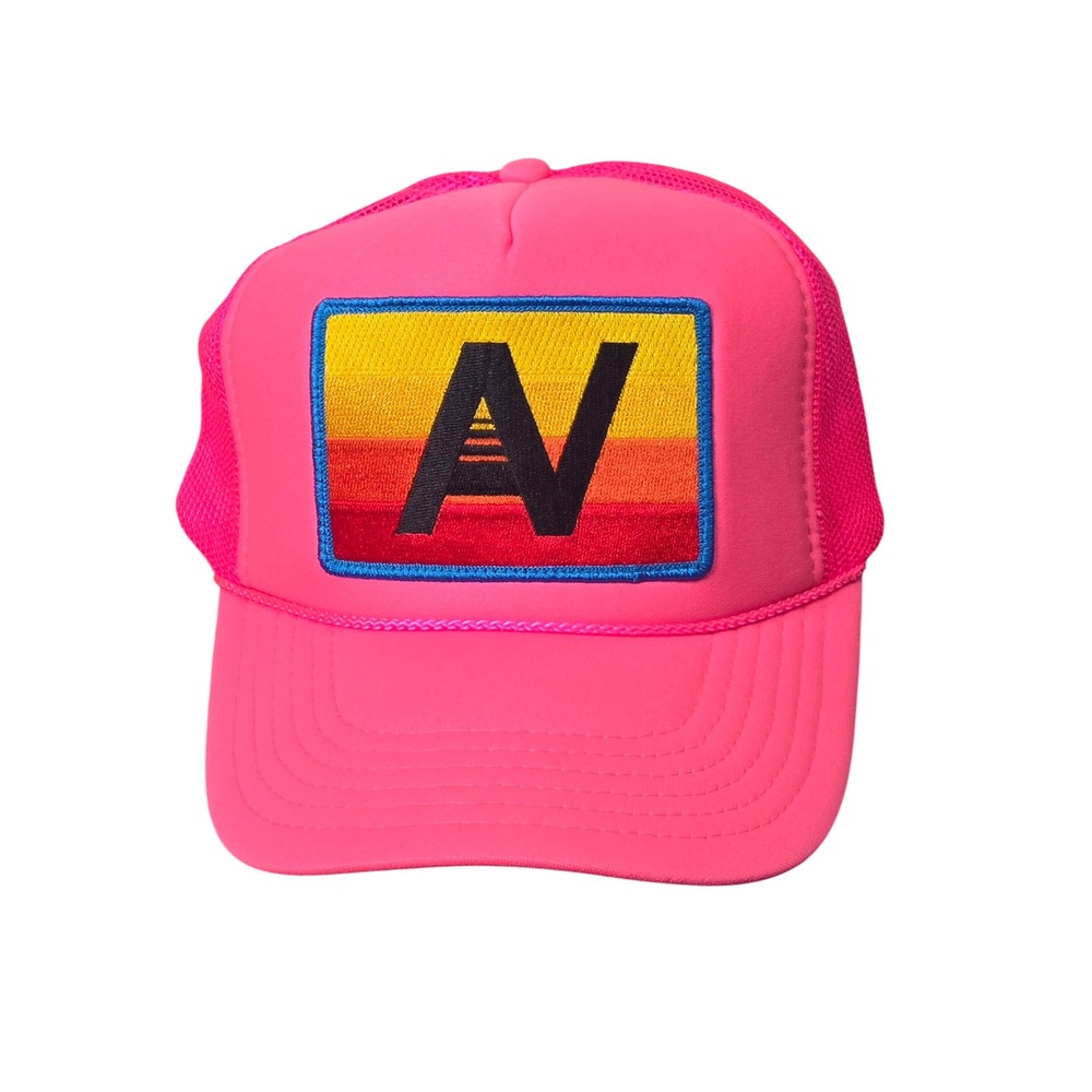 Aviator Nation Trucker Hat Unisex OS Pink Neon Rainbow Logo Mesh Snapback Cap